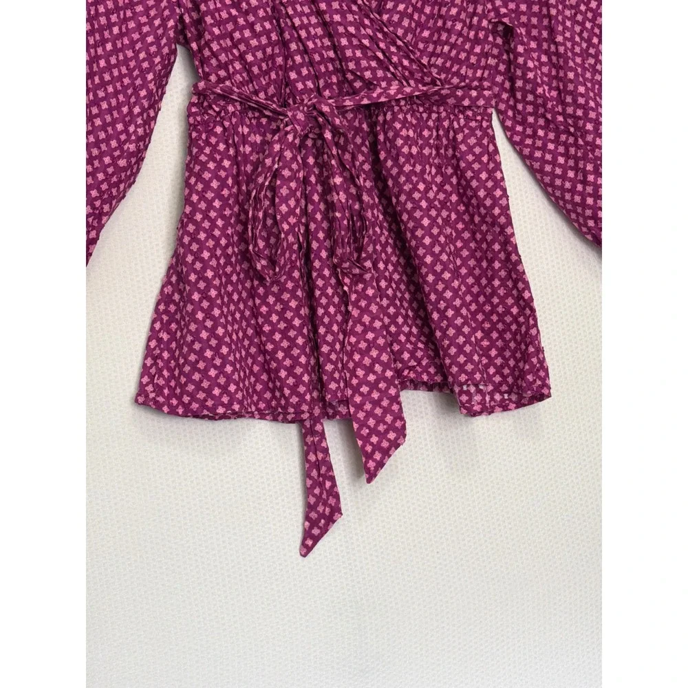 Lane Bryant Purple Pink Geometric Wrap Top Cotton‎ Balloon Sleeve Blouse 18/20